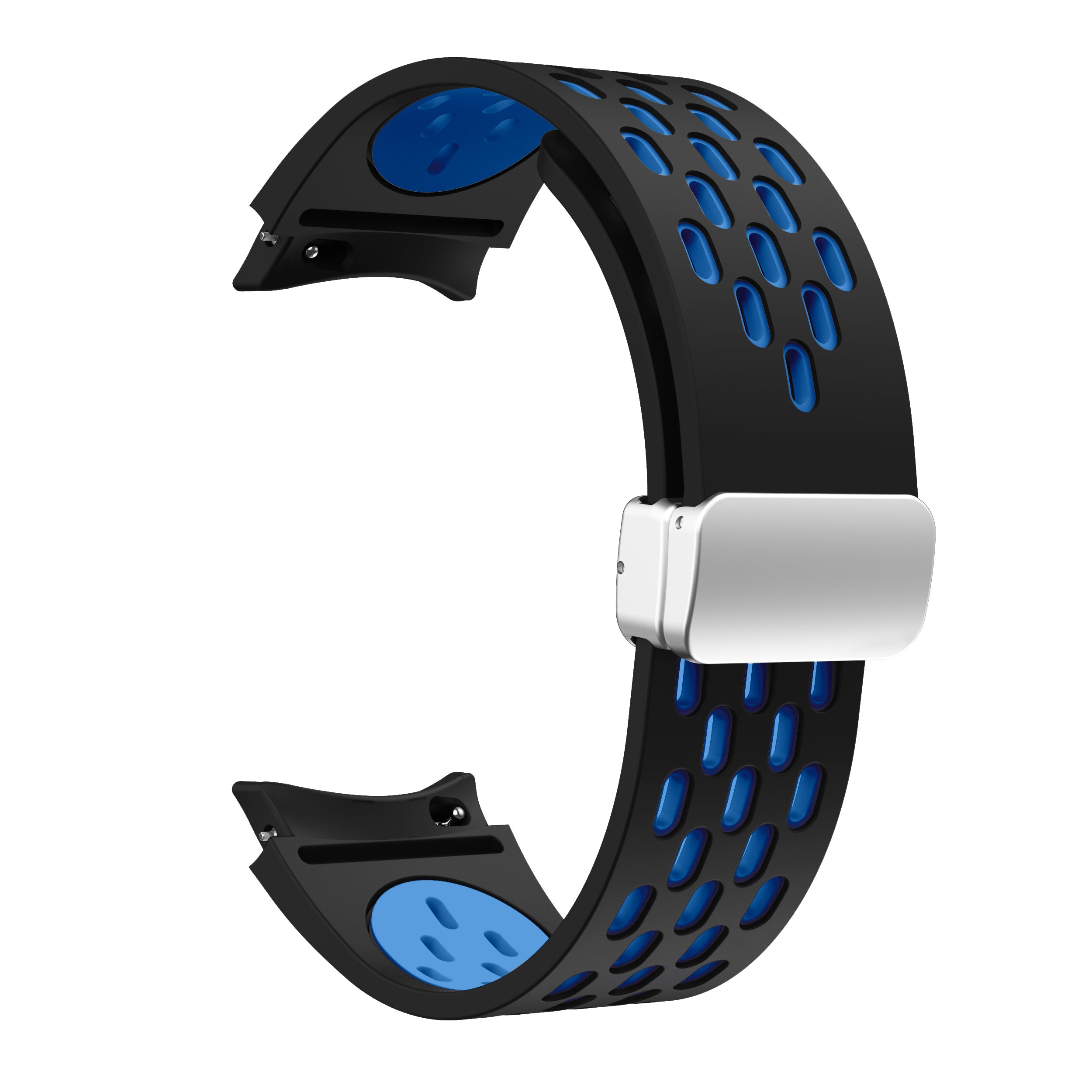 For Samsung Galaxy Watch6 40mm / Watch6 44mm / Watch6 Classic 43mm Watch Strap with Silver Buckle - White+Black For Samsung Galaxy Watch6 40mm / Watch6 44mm / Watch6 Classic 43mm Watch Strap with Silver Buckle - White+Black